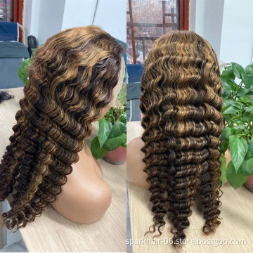 100% Virgin Brazilian 180% Density HD Lace Front Wigs Highlight Long Deep Wave Human Hair Wigs for Black Women